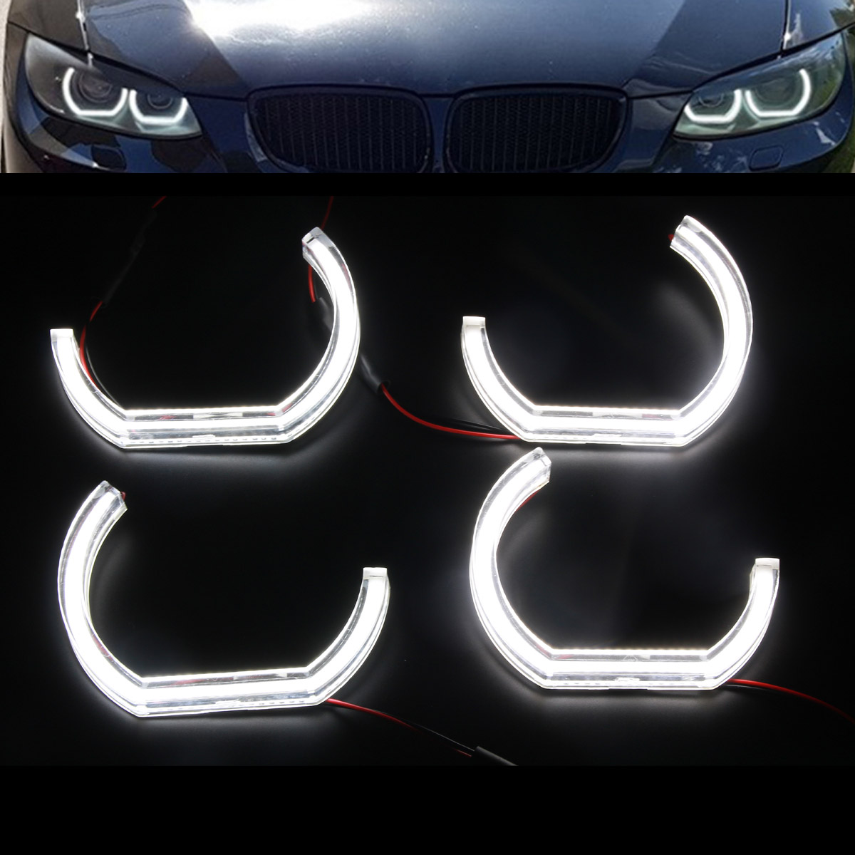 2 BMW Serie 3 E90 E91 Angel Eyes 3D LED Headlights 05-12 - Black 