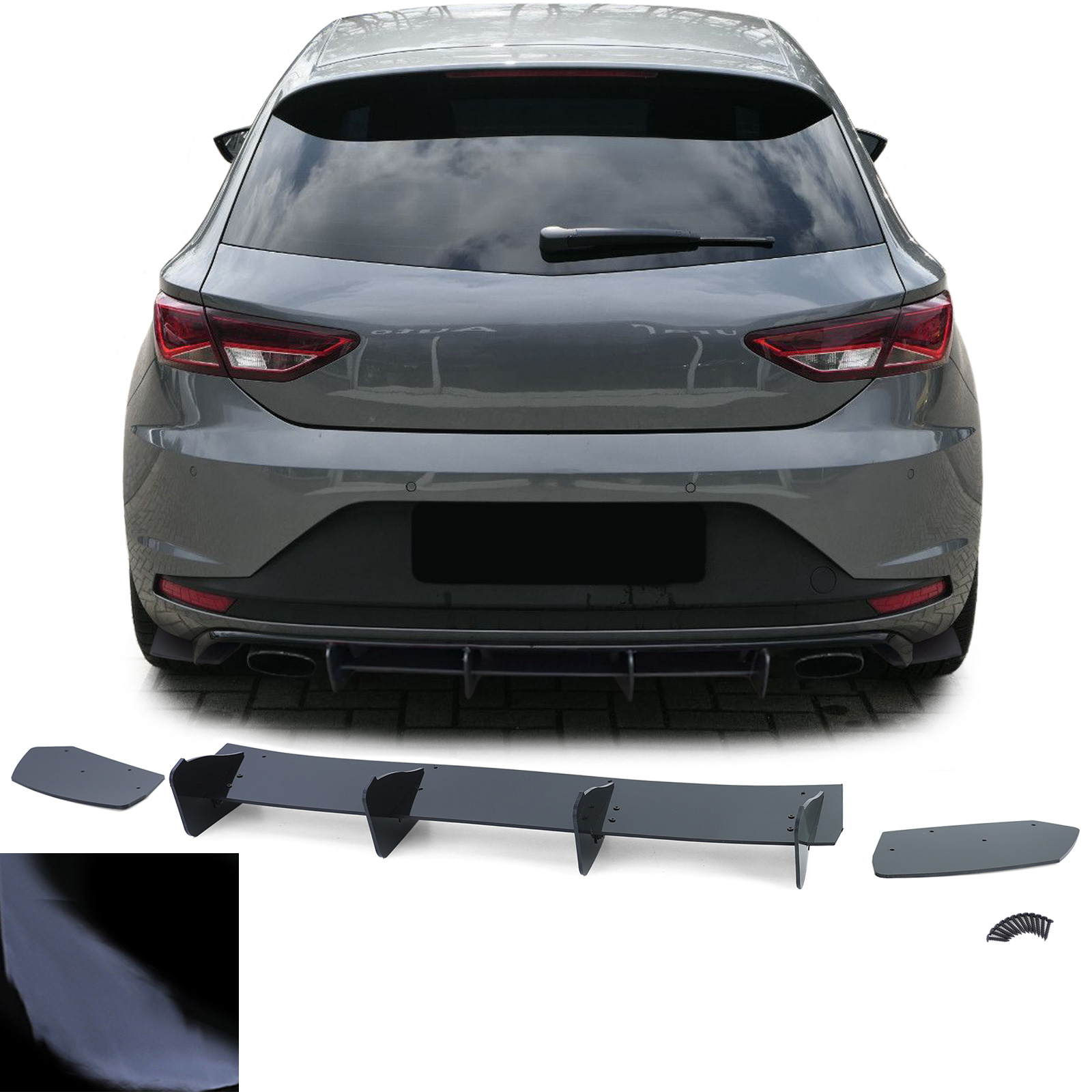  Jupe arrière 'Diffuseur' compatible avec Seat Leon 5F FR  SC/5-portes 2013-2017 excl. ST/Cupra (ABS noir luisant)