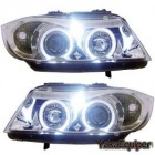 2 Phares avant BMW Serie 3 E90 E91 Angel Eyes LED 05-08 - Chrome