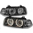 2 Phares avant BMW Serie 3 E36 Angel Eyes halogene 90-98 4P - Noir