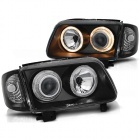 2 Phares avant VW Polo (6N2) Angel Eyes - Noir