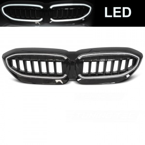 Grilles calandre BMW Serie 3 G20 G21 LED  - 18-22 - Noir Brillant