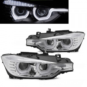 2 Phares avant BMW Serie 3 F30 Angel Eyes 3D LED 11-15 - Chrome