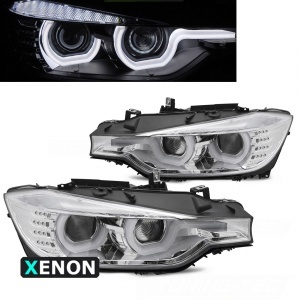 2 Phares xenon avant BMW Serie 3 F30 Angel Eyes 3D LED 11-15 - Chrome
