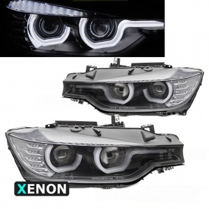 2 Phares xenon avant BMW Serie 3 F30 Angel Eyes 3D LED 11-15 - Noir