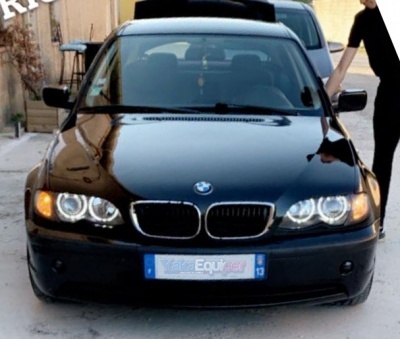 Faros delanteros de ojos de ángel amarillo - BMW E46 98-01 - Negro