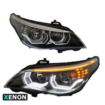 BMW 5 E60 E61 Xenon headlights Angel Eyes LED 03-07 look Iconic - Black 